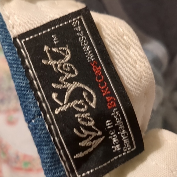 NWT Head Shots Denim Contrast Leather Strapback Dad Baseball Cap OS Vintage - Picture 3 of 6